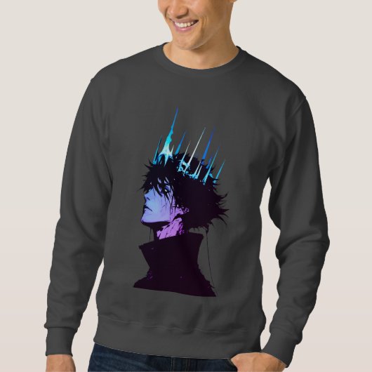 Anime King Gothic Male Portrait with Blue Crown Sweatshirt (Vorderseite)