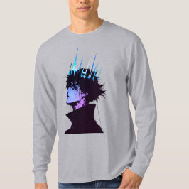 Anime King Gothic Male Portrait with Blue Crown T-Shirt
