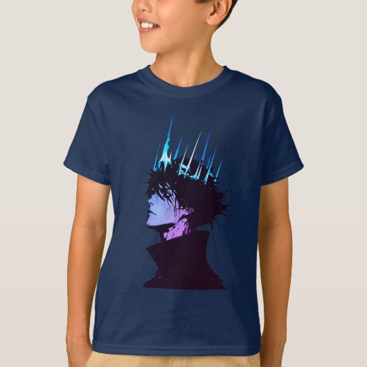 Anime King Gothic Male Portrait with Blue Crown T-Shirt (Vorderseite)