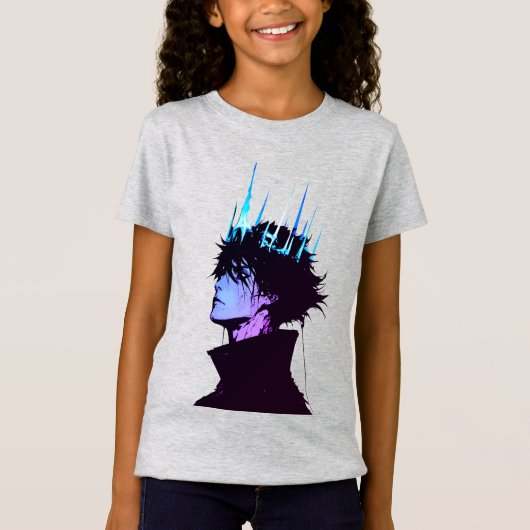 Anime King Gothic Male Portrait with Blue Crown T-Shirt (Vorderseite)