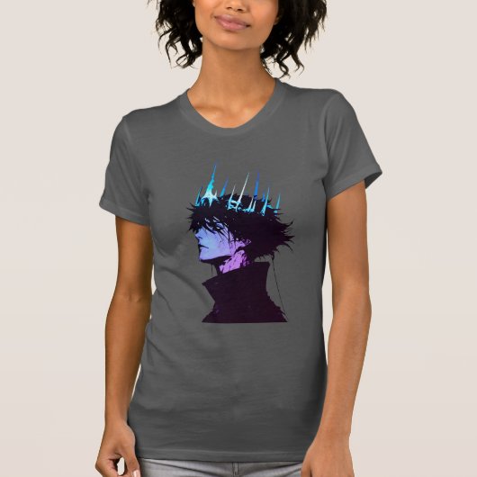Anime King Gothic Male Portrait with Blue Crown T-Shirt (Vorderseite)