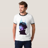 Anime King Gothic Male Portrait with Blue Crown T-Shirt (Vorne ganz)