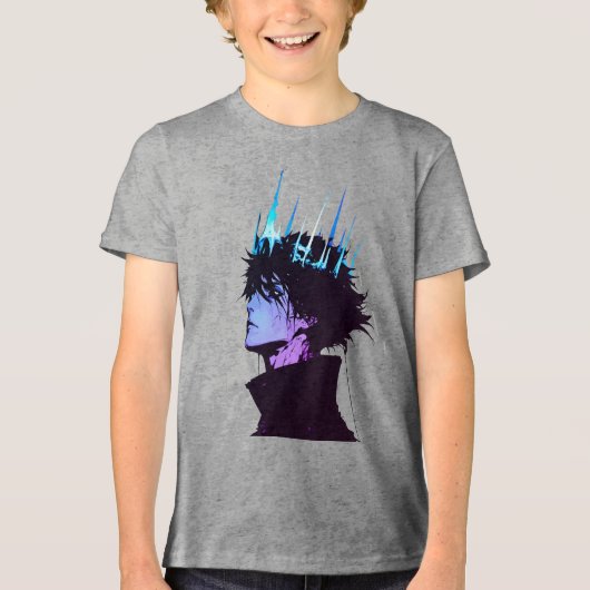 Anime King Gothic Male Portrait with Blue Crown Tri-Blend Shirt (Vorderseite)