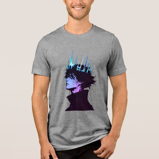 Anime King Gothic Male Portrait with Blue Crown Tri-Blend Shirt (Vorderseite)