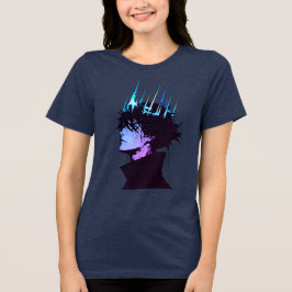 Anime King Gothic Male Portrait with Blue Crown Tri-Blend Shirt