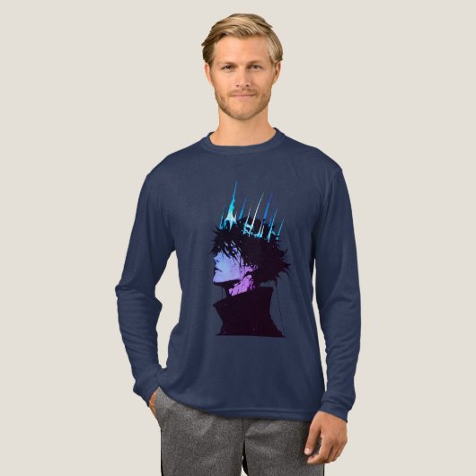 Anime King Gothic Male Portrait with Blue Crown Tri-Blend Shirt (Volle Vorderseite)