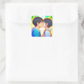 Anime Kiss | Neue Liebe Quadratischer Aufkleber (Tasche)