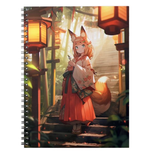 Anime Kitsune Girl Niedlich Fox Fantasy Art Notizblock (Vorderseite)