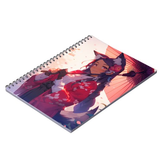 Anime Kitsune Girl Niedlich Fox Fantasy Art Notizblock (Linke Seite)