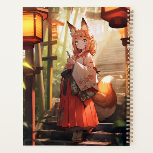 Anime Kitsune Girl Niedlich Fox Fantasy Art Planer (Rückseite)