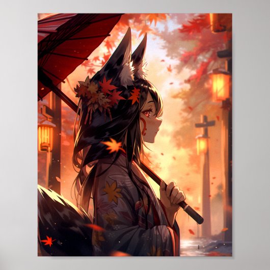 Anime Kitsune Girl Niedlich Fox Fantasy Art Poster (Vorne)