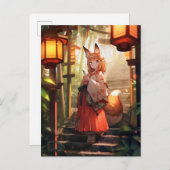 Anime Kitsune Girl Niedlich Fox Fantasy Art Postkarte (Vorne/Hinten)