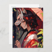 Anime Kitsune Girl Niedlich Fox Fantasy Art Postkarte (Vorne/Hinten)