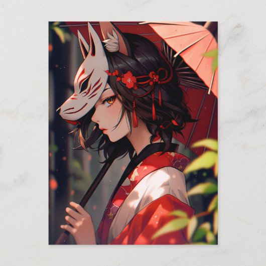 Anime Kitsune Girl Niedlich Fox Fantasy Art Postkarte (Vorderseite)