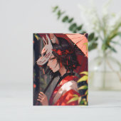 Anime Kitsune Girl Niedlich Fox Fantasy Art Postkarte (Stehend Vorderseite)