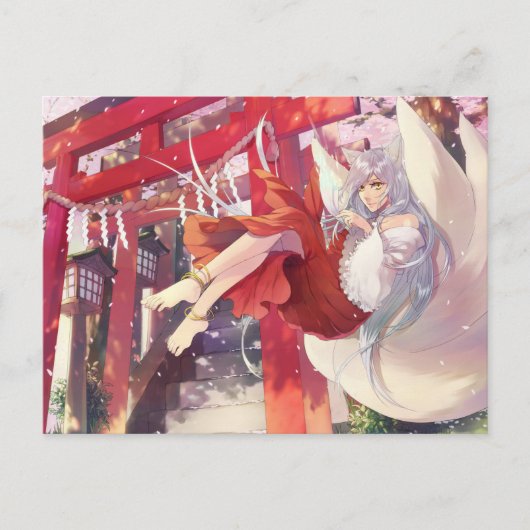 Anime Kitsune Girl Postcard Postkarte (Vorderseite)