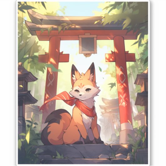 Anime Kitsune Niedlich Fox Fantasy Art Aufkleber (Vorderseite)