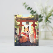 Anime Kitsune Niedlich Fox Fantasy Art Postkarte (Stehend Vorderseite)
