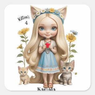 Anime Kittens Cats 4 Kamala Süßes Kinder Custom Quadratischer Aufkleber