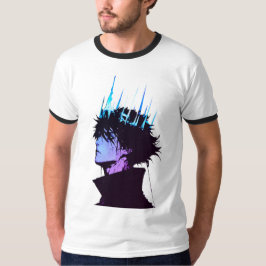 Anime-König gothisches männliches Porträt mit blau T-Shirt
