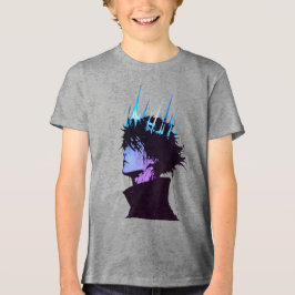 Anime-König gothisches männliches Porträt mit blau Tri-Blend Shirt