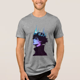 Anime-König gothisches männliches Porträt mit blau Tri-Blend Shirt