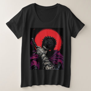 Anime Krieger Rotes Mond Schwert Umarme Kunst Große Größe T-Shirt