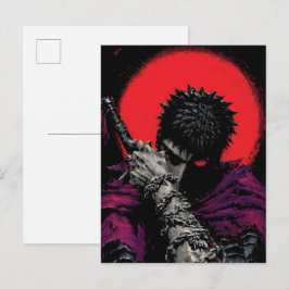 Anime Krieger Rotes Mond Schwert Umarme Kunst Postkarte