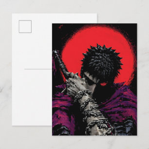 Anime Krieger Rotes Mond Schwert Umarme Kunst Postkarte