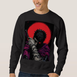 Anime Krieger Rotes Mond Schwert Umarme Kunst Sweatshirt