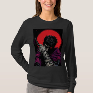 Anime Krieger Rotes Mond Schwert Umarme Kunst T-Shirt
