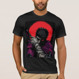 Anime Krieger Rotes Mond Schwert Umarme Kunst T-Shirt