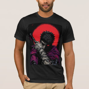 Anime Krieger Rotes Mond Schwert Umarme Kunst T-Shirt