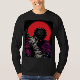 Anime Krieger Rotes Mond Schwert Umarme Kunst T-Shirt