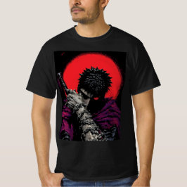Anime Krieger Rotes Mond Schwert Umarme Kunst T-Shirt