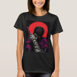 Anime Krieger Rotes Mond Schwert Umarme Kunst T-Shirt