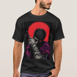 Anime Krieger Rotes Mond Schwert Umarme Kunst T-Shirt