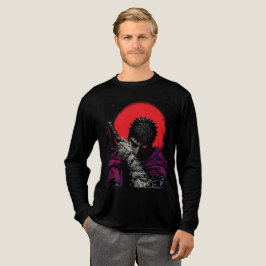 Anime Krieger Rotes Mond Schwert Umarme Kunst Tri-Blend Shirt
