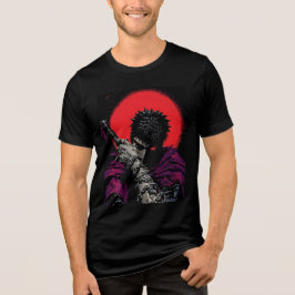Anime Krieger Rotes Mond Schwert Umarme Kunst Tri-Blend Shirt