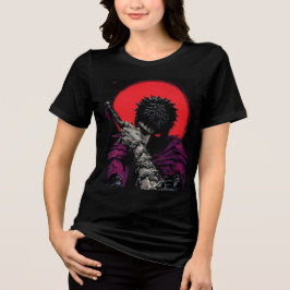 Anime Krieger Rotes Mond Schwert Umarme Kunst Tri-Blend Shirt