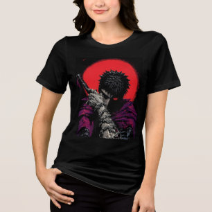 Anime Krieger Rotes Mond Schwert Umarme Kunst Tri-Blend Shirt