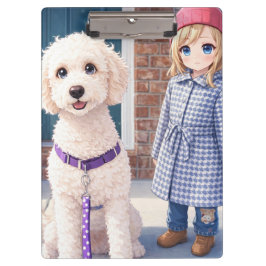 Anime Little Girl & Dog Cute Kawaii Clipboard Klemmbrett