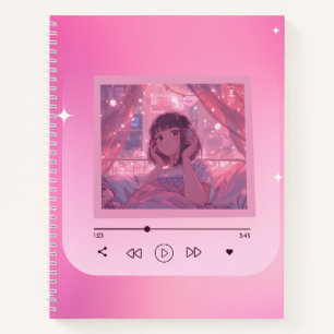 Anime Lo-fi-Mädchen-Musikplayer-Notizbuch Notizblock