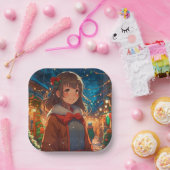 Anime-Mädchen an Weihnachten oder Silvester Pappteller (Party)