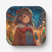 Anime-Mädchen an Weihnachten oder Silvester Pappteller (Vorderseite)