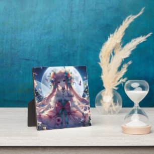Anime-Mädchen-Blumen-Mond-Fee Fotoplatte