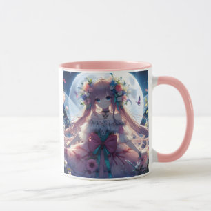 Anime-Mädchen-Blumen-Mond-Fee Tasse