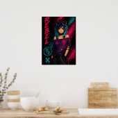 Anime-Mädchen Cyberpunk Neon Schwarz Poster (Küche)
