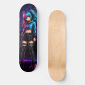 Anime Mädchen Cyberpunk Neon Skateboard Deck (Vorderseite)