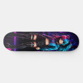 Anime Mädchen Cyberpunk Neon Skateboard Deck (Horizontal)